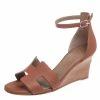 Hermes Brown Leather Legend Wedge Ankle Strap Sandals Size 36 For Women