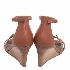 Hermes Brown Leather Legend Wedge Ankle Strap Sandals Size 36 For Women -Deals Hermes Store luxury women hermes used shoes p527585 007