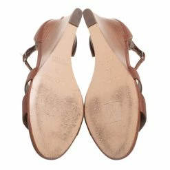 Hermes Brown Leather Legend Wedge Ankle Strap Sandals Size 36 For Women -Deals Hermes Store luxury women hermes used shoes p527585 009