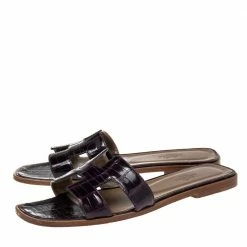 Hermes Purple Croc Patent Leather Embossed Oran Flat Sandals 39 For Women -Deals Hermes Store luxury women hermes used shoes p527712 006