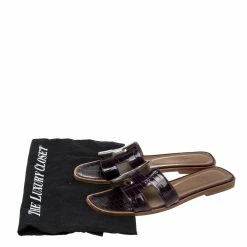 Hermes Purple Croc Patent Leather Embossed Oran Flat Sandals 39 For Women -Deals Hermes Store luxury women hermes used shoes p527712 008