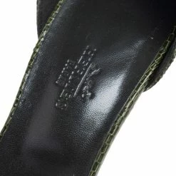 Hermes Green Lizard Leather Legend Wedge Ankle Strap Sandals Size 37 For Women -Deals Hermes Store luxury women hermes used shoes p531060 005