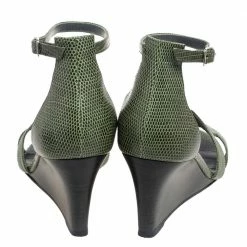 Hermes Green Lizard Leather Legend Wedge Ankle Strap Sandals Size 37 For Women -Deals Hermes Store luxury women hermes used shoes p531060 007