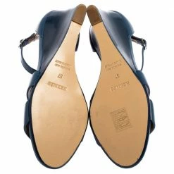 Hermes Hermès Teal Leather Legend Wedge Ankle Strap Sandals Size 37 For Women -Deals Hermes Store luxury women hermes used shoes p531237 001