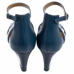 Hermes Hermès Teal Leather Legend Wedge Ankle Strap Sandals Size 37 For Women -Deals Hermes Store luxury women hermes used shoes p531237 005