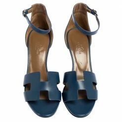 Hermes Hermès Teal Leather Legend Wedge Ankle Strap Sandals Size 37 For Women -Deals Hermes Store luxury women hermes used shoes p531237 006