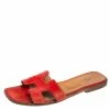 Hermes Red Leather Oran Sandals Size 39.5 For Women