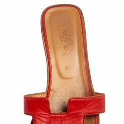 Hermes Red Leather Oran Sandals Size 39.5 For Women -Deals Hermes Store luxury women hermes used shoes p531507 004