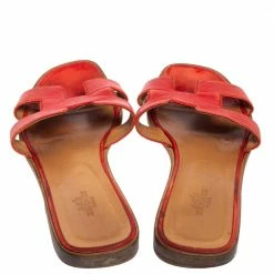 Hermes Red Leather Oran Sandals Size 39.5 For Women -Deals Hermes Store luxury women hermes used shoes p531507 006