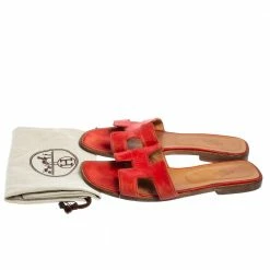 Hermes Red Leather Oran Sandals Size 39.5 For Women -Deals Hermes Store luxury women hermes used shoes p531507 008