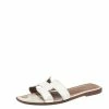 Hermes White Leather Oran Flats Sandals Size 37.5 For Women