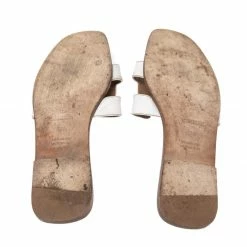 Hermes White Leather Oran Flats Sandals Size 37.5 For Women -Deals Hermes Store luxury women hermes used shoes p531525 006