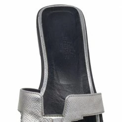 Hermes Sliver Leather Oran Flat Sandals Size 37 For Women -Deals Hermes Store luxury women hermes used shoes p531780 005