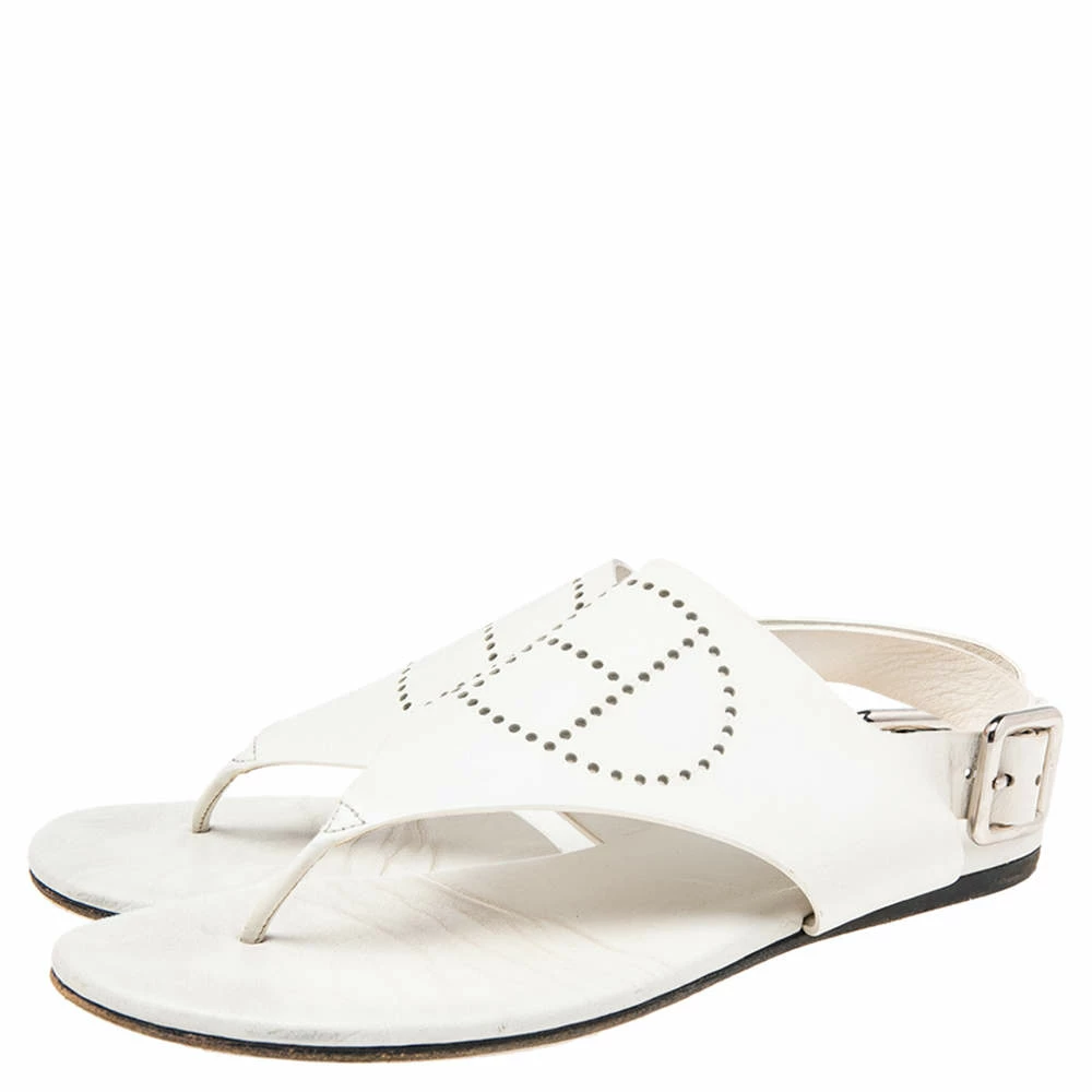 Hermes Hermès White Leather Kola Thong Flat Slingback Sandals Size 37.5 For Women 6 Hermes Hermès White Leather Kola Thong Flat Slingback Sandals Size 37.5 For Women - Image 4