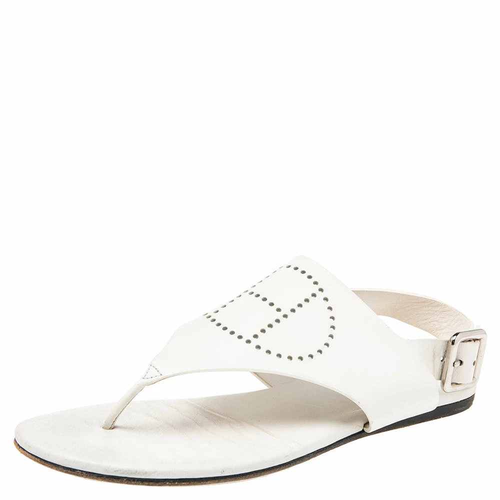 Hermes Hermès White Leather Kola Thong Flat Slingback Sandals Size 37.5 For Women 3 Hermes Hermès White Leather Kola Thong Flat Slingback Sandals Size 37.5 For Women