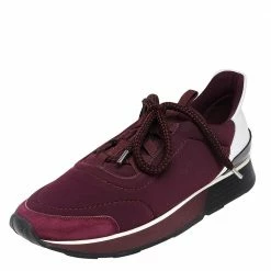 Hermes Hermès Burgundy Nylon And Leather Miles Low Top Sneakers Size 38 For Women