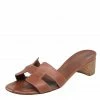 Hermes Brown Leather Oasis Sandals Size 38 For Women