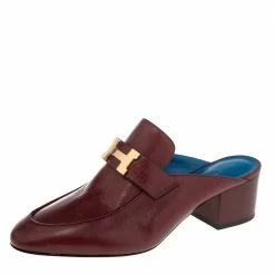 Hermes Ruby Leather Trocadero Mule Sandals Size 37 For Women