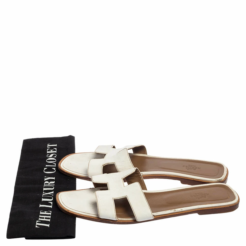 Hermes White Leather Oran Slides Sandals Size 42 For Women 10 Hermes White Leather Oran Slides Sandals Size 42 For Women - Image 8