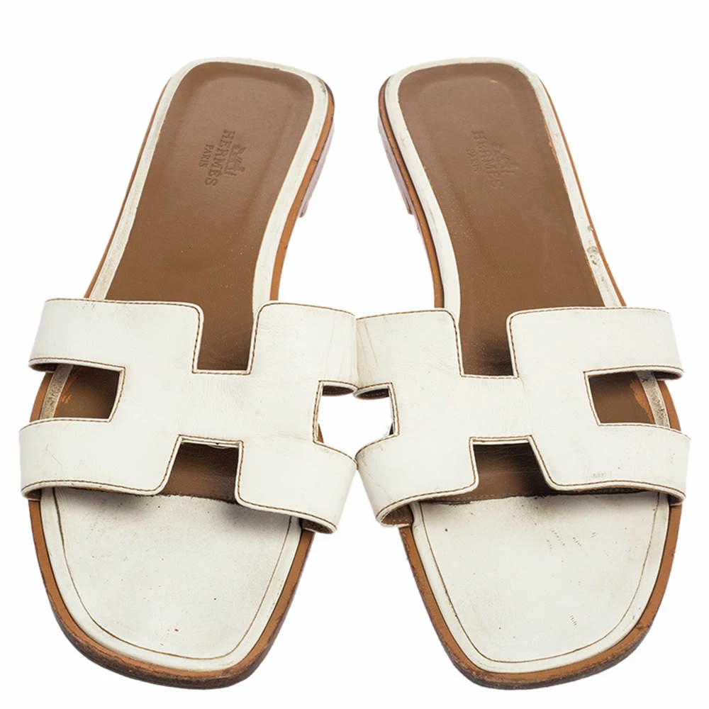 Hermes White Leather Oran Slides Sandals Size 42 For Women 5 Hermes White Leather Oran Slides Sandals Size 42 For Women - Image 3
