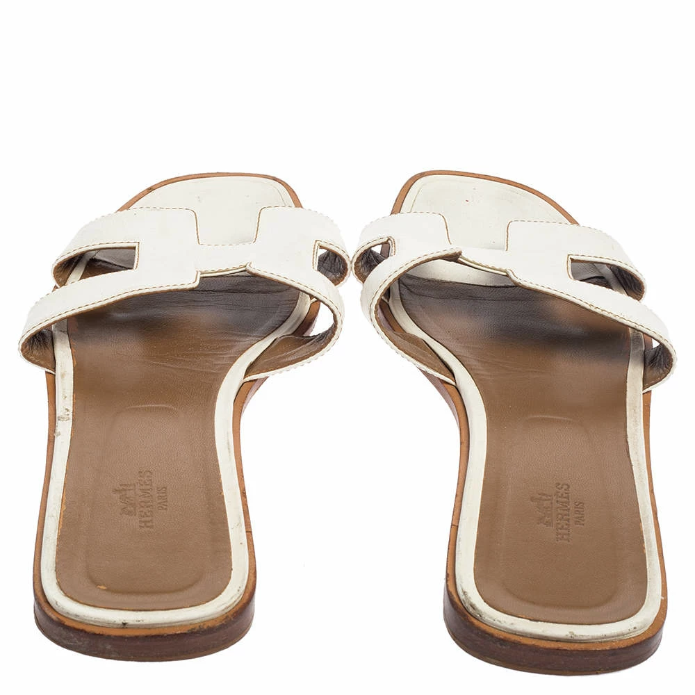 Hermes White Leather Oran Slides Sandals Size 42 For Women 7 Hermes White Leather Oran Slides Sandals Size 42 For Women - Image 5