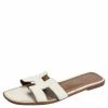 Hermes White Leather Oran Slides Sandals Size 42 For Women