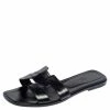 Hermes Black Patent Leather Oran Slides Sandals Size 39 For Women