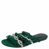 Hermes Green/Silver Leather And Suede Chaine D'ancre Flat Sandals Size 38 For Women