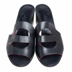 Hermes Black Leather Mona Side Size 37.5 For Women -Deals Hermes Store luxury women hermes used shoes p541382 006