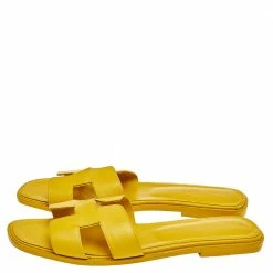 Hermes Yellow Leather Oran Sandals Size 41 For Women -Deals Hermes Store luxury women hermes used shoes p542427 008