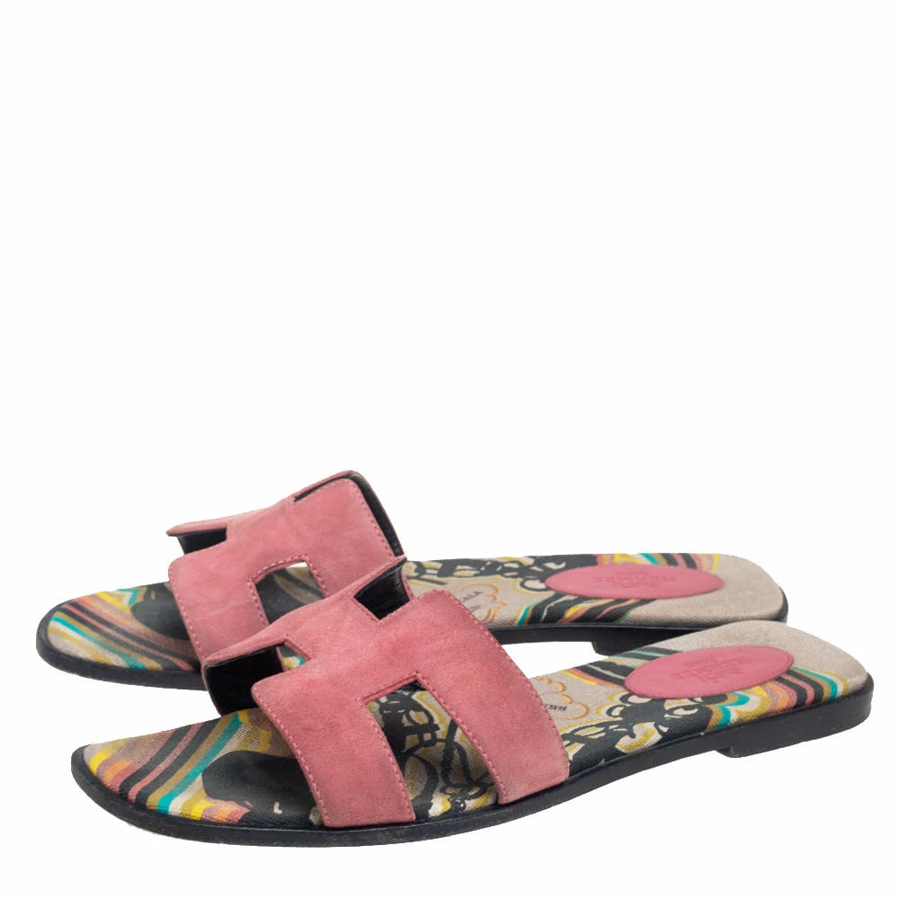 Hermes Pink Suede Oran Flat Slides Size 40 For Women 6 Hermes Pink Suede Oran Flat Slides Size 40 For Women - Image 4