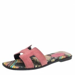 Hermes Pink Suede Oran Flat Slides Size 40 For Women