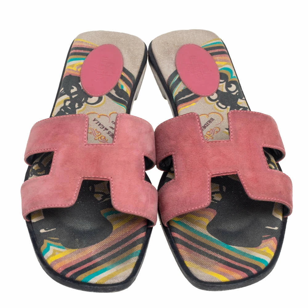 Hermes Pink Suede Oran Flat Slides Size 40 For Women 5 Hermes Pink Suede Oran Flat Slides Size 40 For Women - Image 3