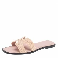 Hermes Beige Suede Embellished Oran Sandals Size 41 For Women