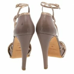 Hermes Hermés Brown-Beige Python Leather And Leather Ankle Strap Sandals Size 38 For Women -Deals Hermes Store luxury women hermes used shoes p542735 005