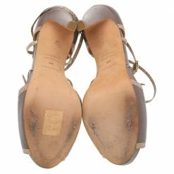 Hermes Hermés Brown-Beige Python Leather And Leather Ankle Strap Sandals Size 38 For Women -Deals Hermes Store luxury women hermes used shoes p542735 008