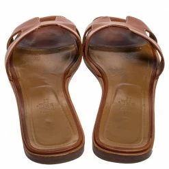 Hermes Brown Leather Oran Flats Sandals Size 39 For Women -Deals Hermes Store luxury women hermes used shoes p542988 004