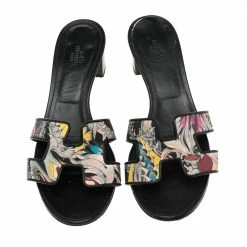 Hermes Multicolor Canvas Oasis Slide Sandals Size 38 For Women -Deals Hermes Store luxury women hermes used shoes p551285 001