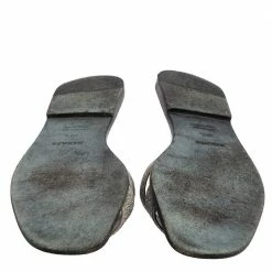 Hermes Grey/Silver Glitter Oran Slide Flats Size 38.5 For Women -Deals Hermes Store luxury women hermes used shoes p551327 007