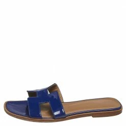 Hermes Hermés Blue Patent Leather Oran Slide Sandals Size 37 For Women -Deals Hermes Store luxury women hermes used shoes p551992 004
