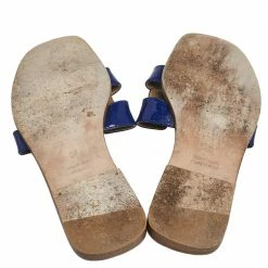 Hermes Hermés Blue Patent Leather Oran Slide Sandals Size 37 For Women -Deals Hermes Store luxury women hermes used shoes p551992 007