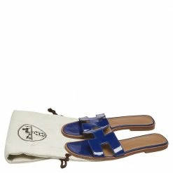 Hermes Hermés Blue Patent Leather Oran Slide Sandals Size 37 For Women -Deals Hermes Store luxury women hermes used shoes p551992 009