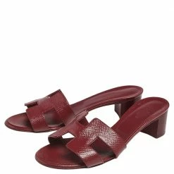 Hermes Burgundy Patent Leather Oasis Sandals Size 37 For Women -Deals Hermes Store luxury women hermes used shoes p551997 009