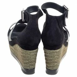 Hermes Black Suede And Patent Leather Ilana Espadrille Wedge Sandals Size 38 For Women -Deals Hermes Store luxury women hermes used shoes p552042 003
