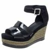 Hermes Black Suede And Patent Leather Ilana Espadrille Wedge Sandals Size 38 For Women