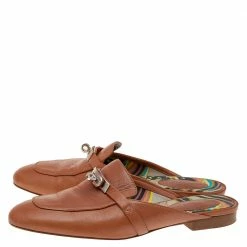 Hermes Hermés Brown Leather Palladium Plated Oz Mules Size 39 For Women -Deals Hermes Store luxury women hermes used shoes p552363 002