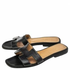 Hermes Black Leather Oran Sandals Size 37 For Women -Deals Hermes Store luxury women hermes used shoes p554842 007