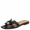 Hermes Black Leather Oran Sandals Size 37 For Women