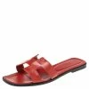 Hermes Red Patent Leather Oran Flats Sandals Size 40.5 For Women