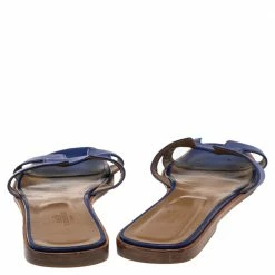 Hermes Blue Leather Oran Flat Sandals 41.5 For Women -Deals Hermes Store luxury women hermes used shoes p555869 003